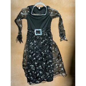 Girl's Witch Costume Black with‎ Silver Stars and Moon Halloween Dress